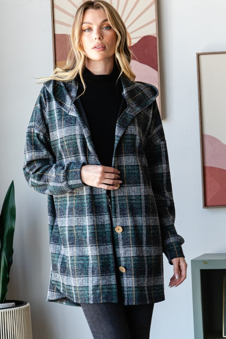 Hooded Plaid Shirt Jacket