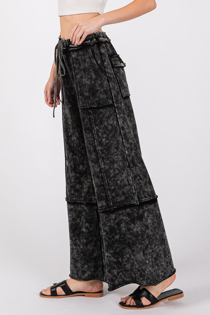 Cotton Mineral Washed Terry Wide Leg Pants