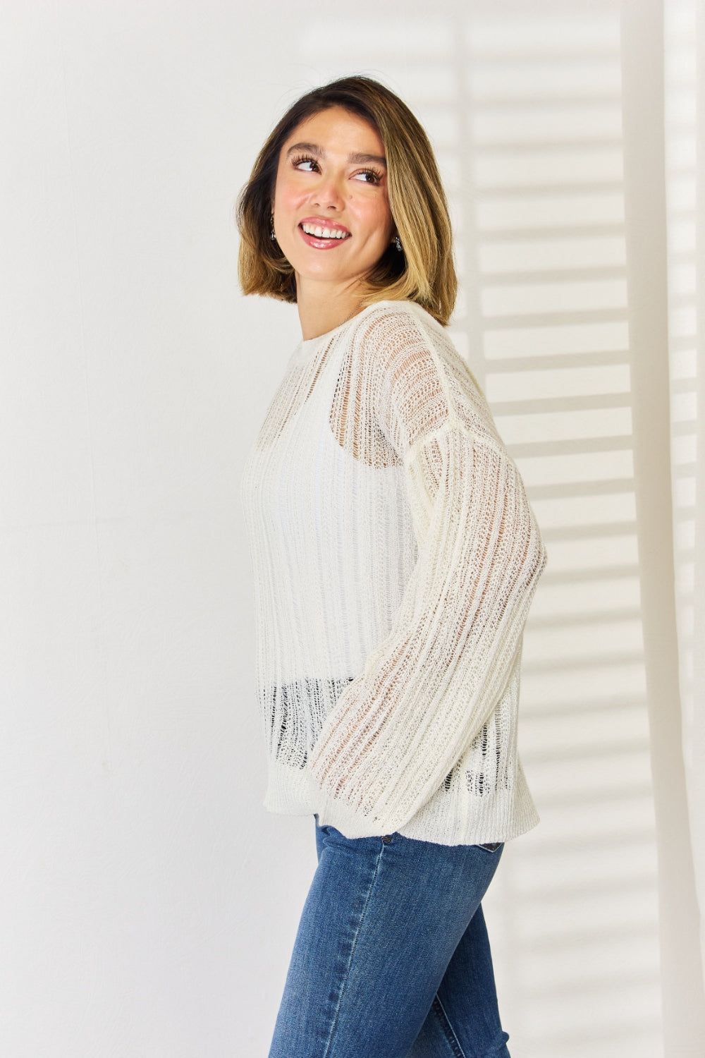 Openwork Ribbed Trim Knit Top