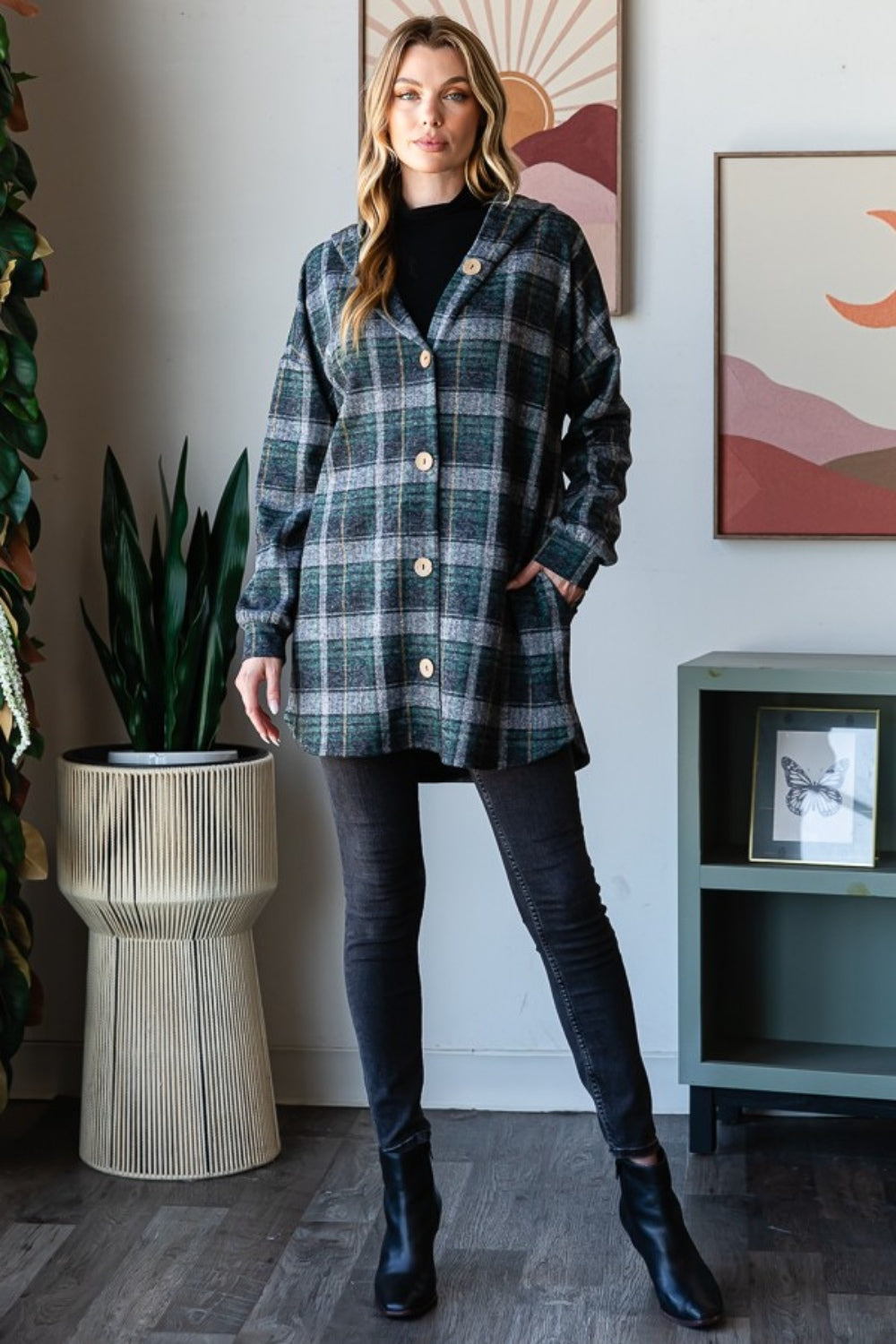 Hooded Plaid Shirt Jacket