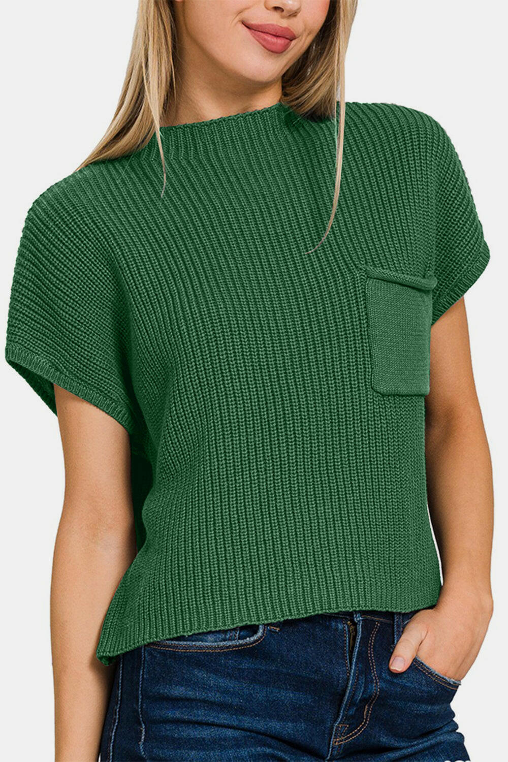 Zenana Mock Neck Short Sleeve Sweater.