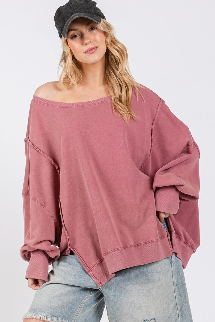 Cotton Mineral Wash Side Slit Oversized Sweatshirt