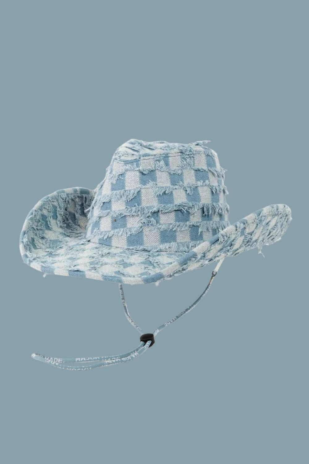 Fame Checkered Fringe Denim Cowboy Hat - The Rogue Daisy