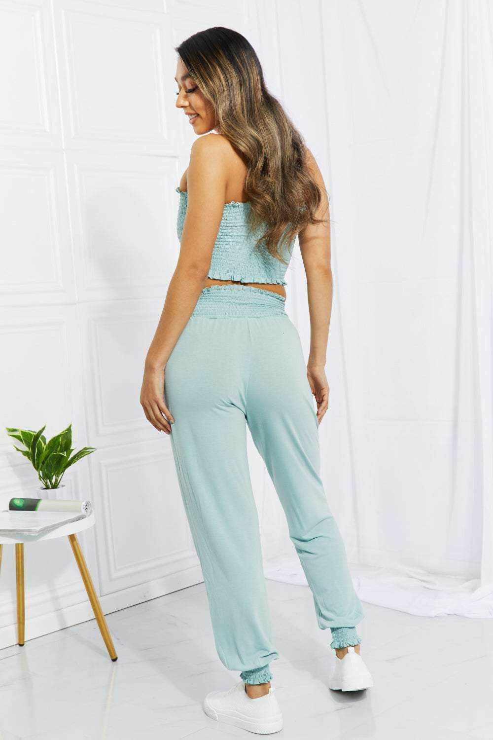 Zenana Full Size Stylish Comfort Smocked Tube Top & Joggers Set