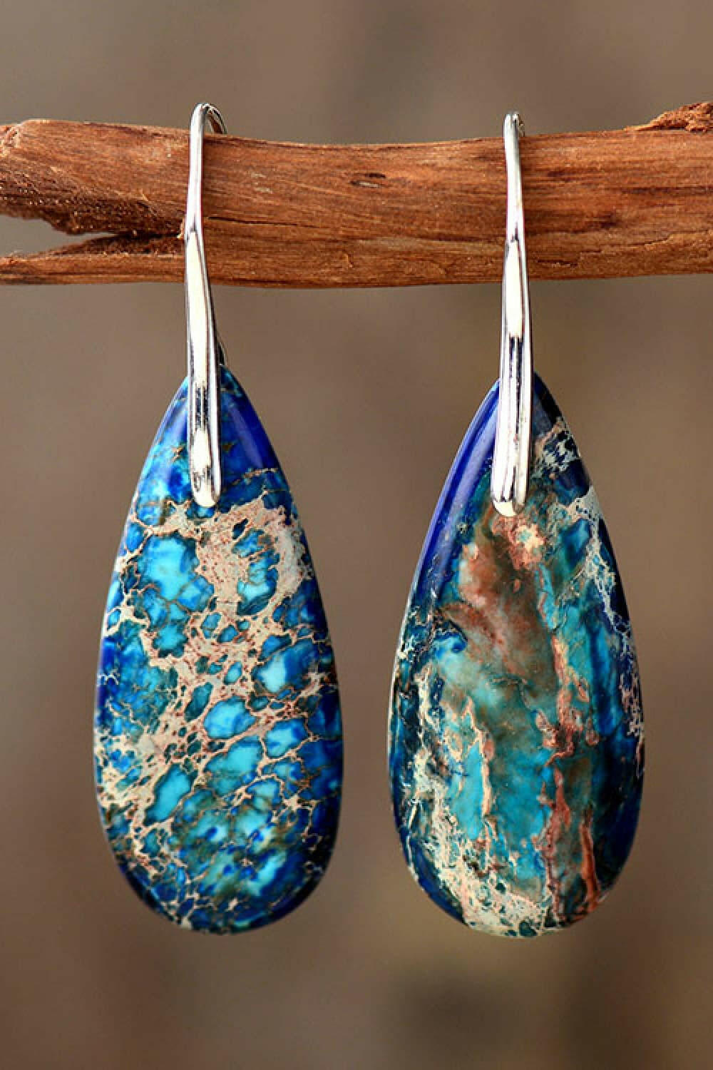 Teardrop Natural Stone Dangle Earrings.