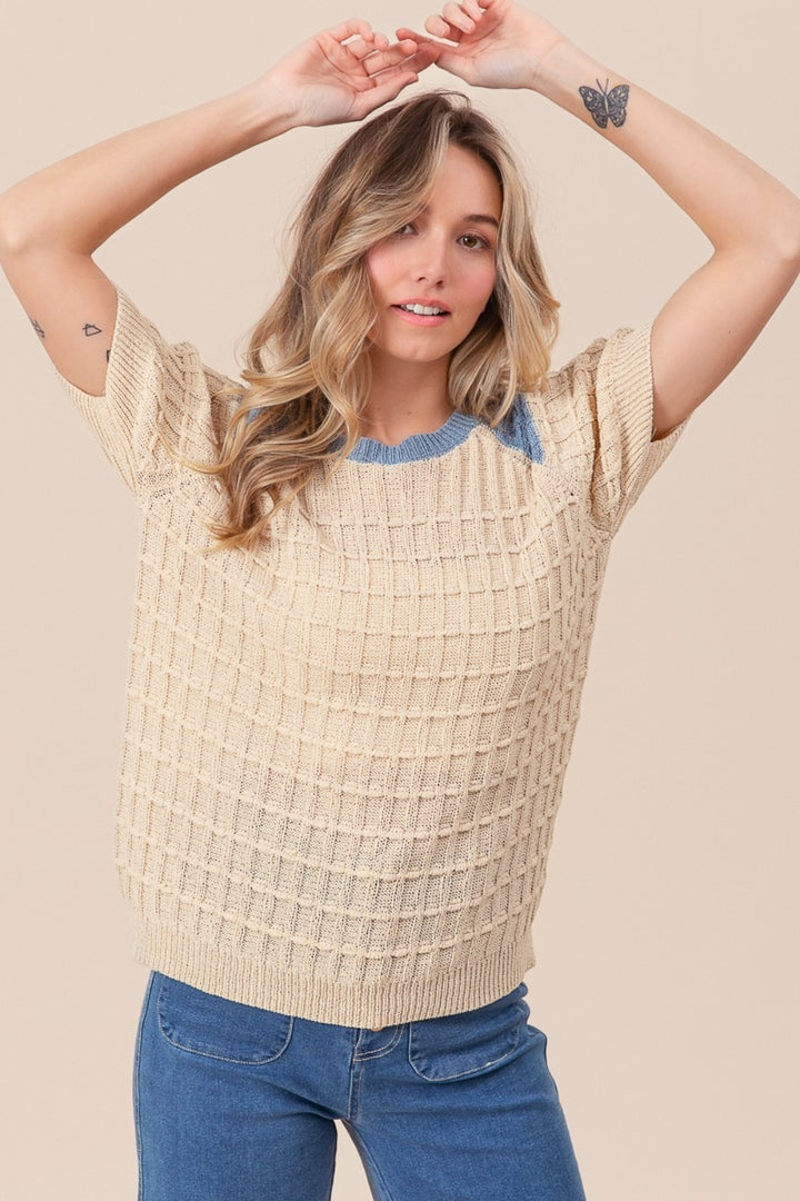 Textured Short Sleeve Sweater