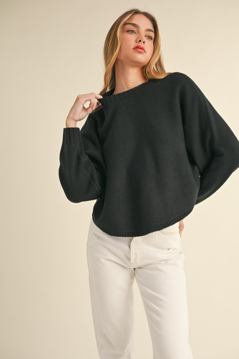 Dolman Sleeve Cropped Sweater