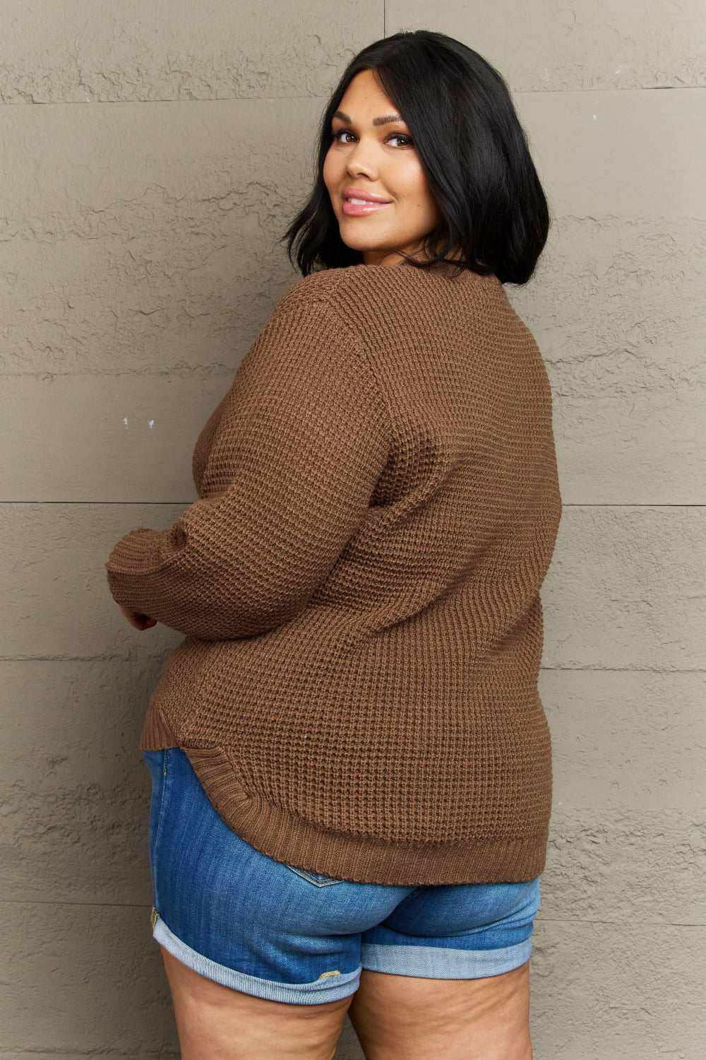 Size High Low Waffle Knit Sweater