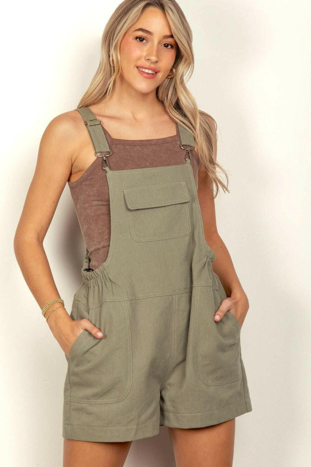 Olive Sunny Stroll Overall Shorts - Very J