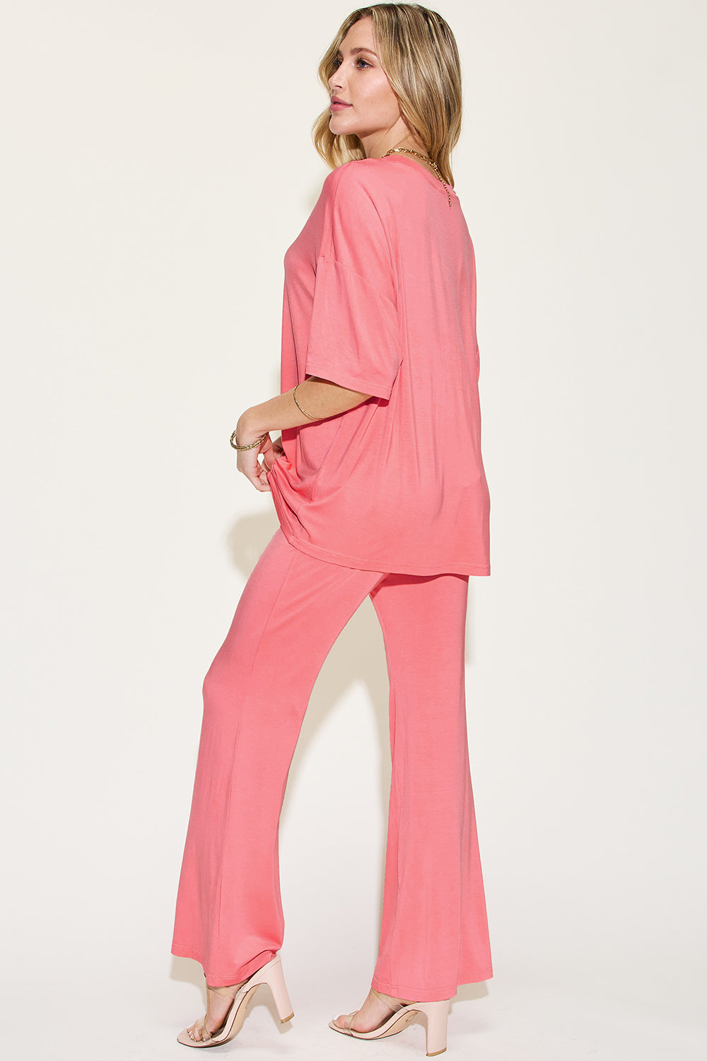 Bamboo Drop Shoulder T-Shirt and Flare Pants Set