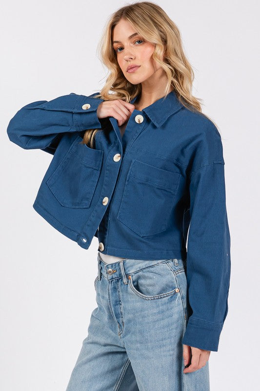 Big Button Cropped Denim Jacket