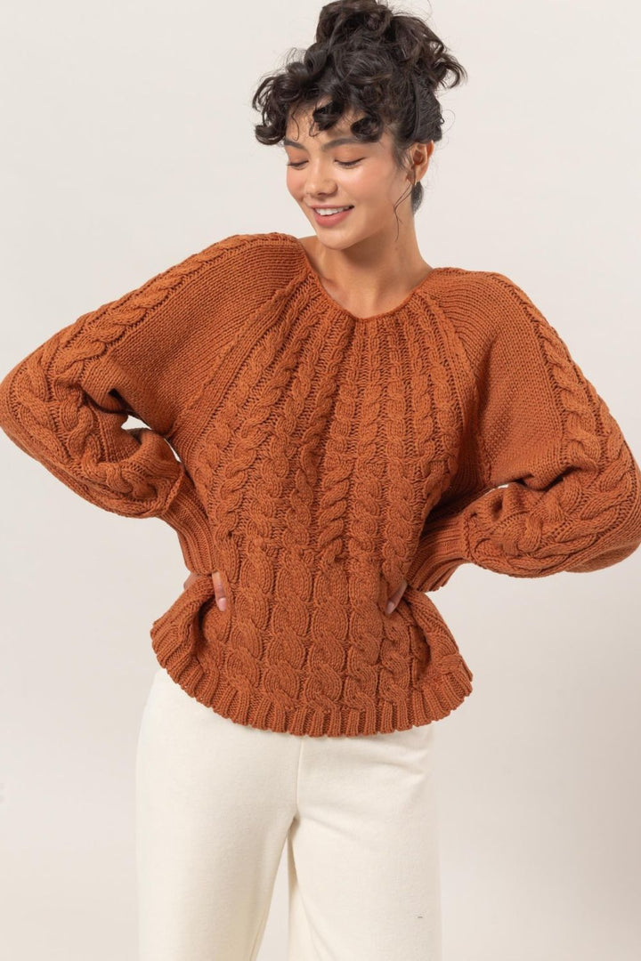 Cable-Knit Raglan Sweater