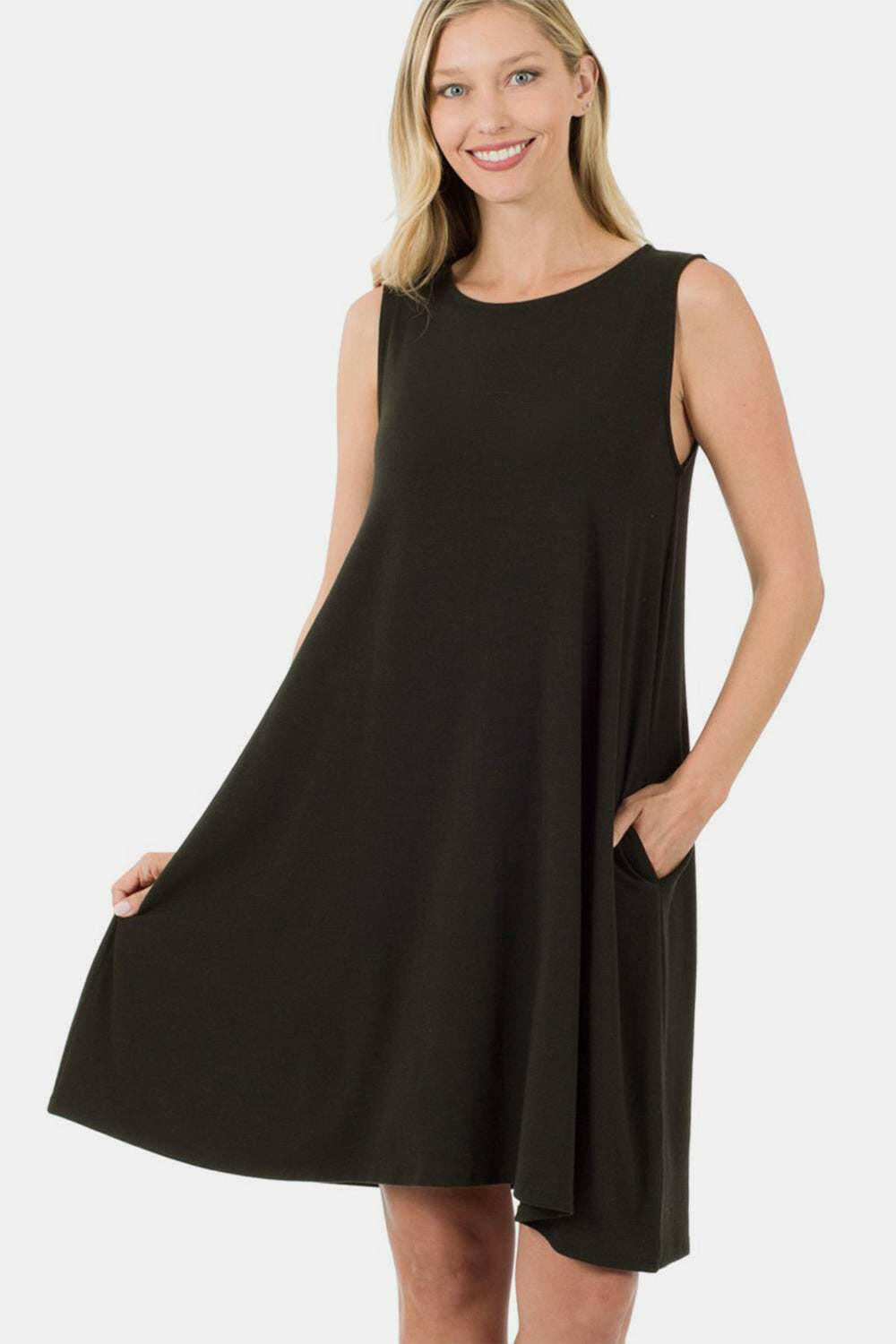 Zenana Sleeveless Flared Dress  - Full Size.