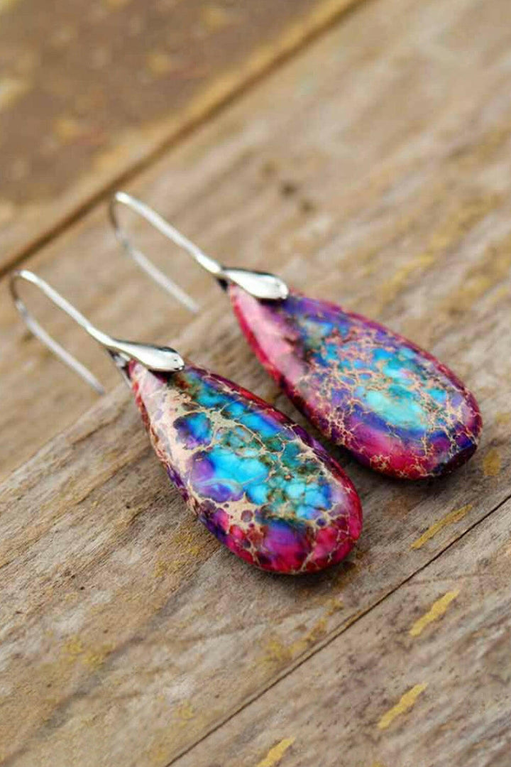 Teardrop Natural Stone Dangle Earrings.