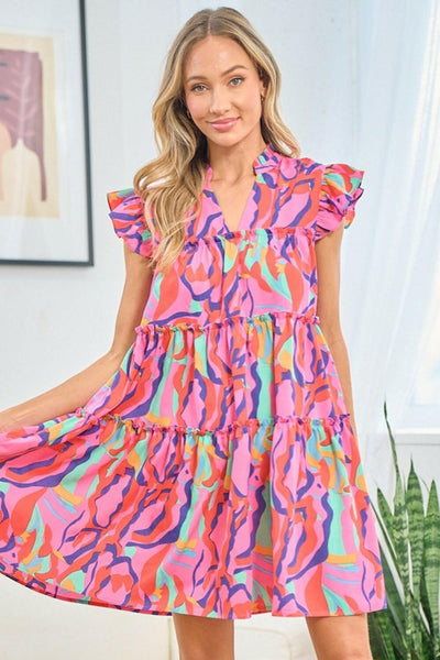 First Love Full Size Printed Ruffle Cap Sleeve Tiered Dress - The Rogue Daisy