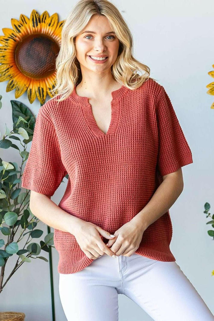 First Love Notched Short Sleeve Knit Top - The Rogue Daisy