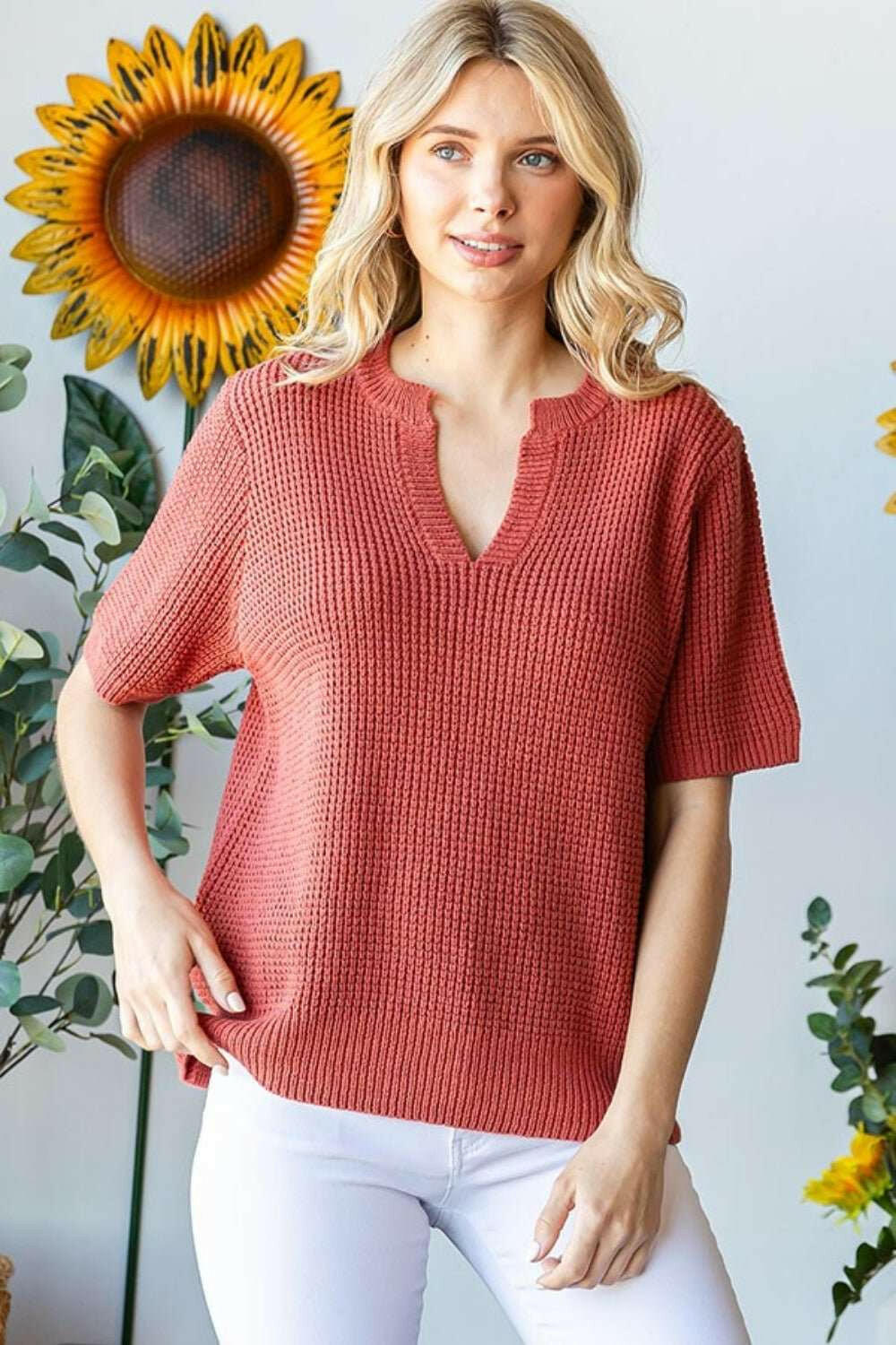 First Love Notched Short Sleeve Knit Top - The Rogue Daisy