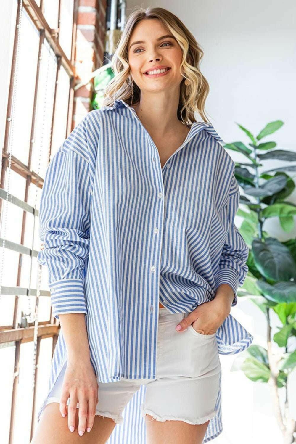 First Love Striped Button Down High - Low Hem Shirt - The Rogue Daisy