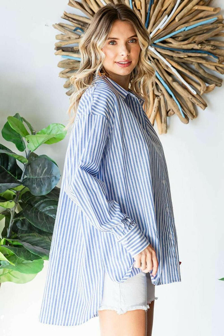 First Love Striped Button Down High - Low Hem Shirt - The Rogue Daisy