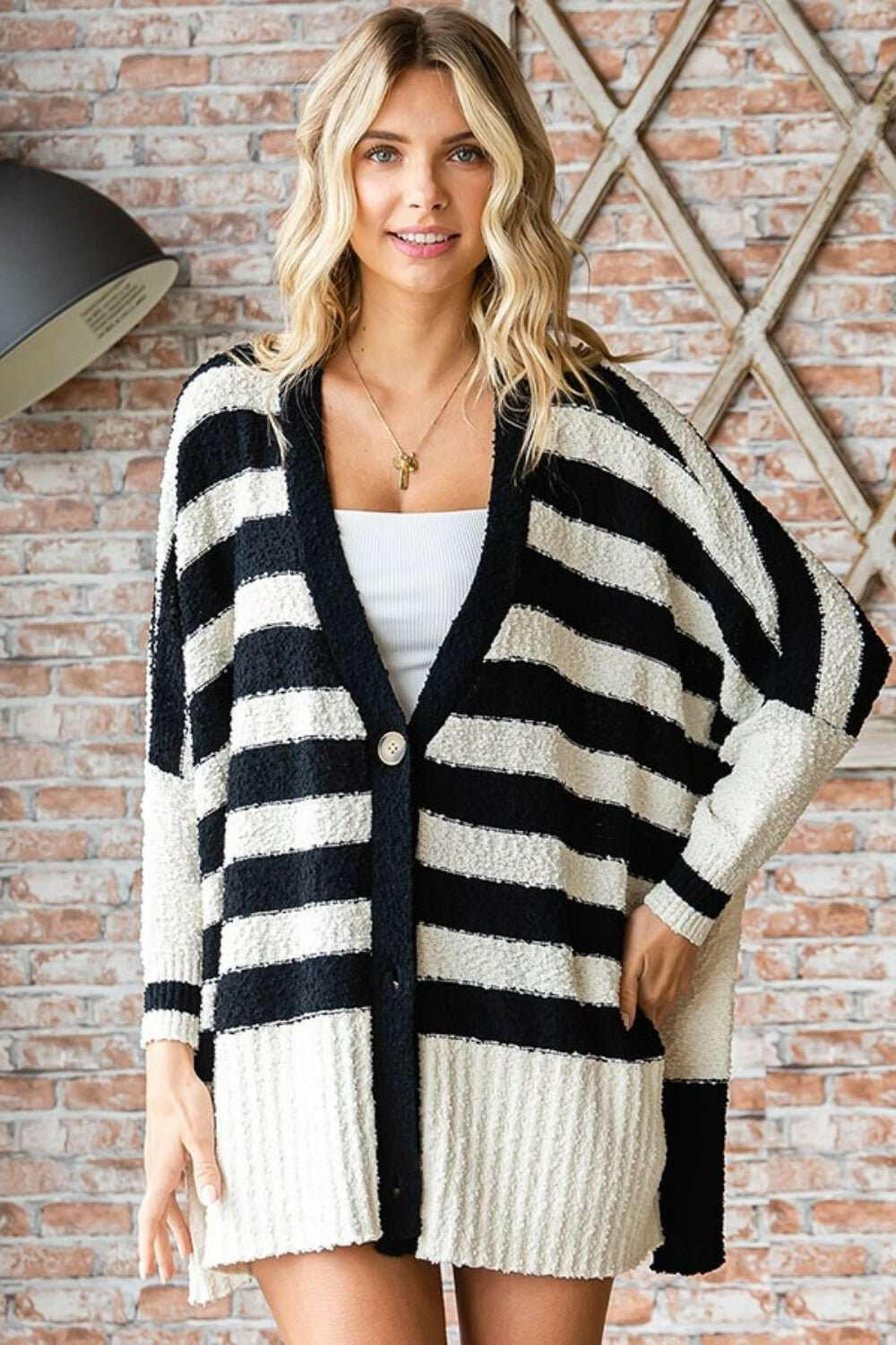 First Love Textured Striped Button Down Cardigan - The Rogue Daisy