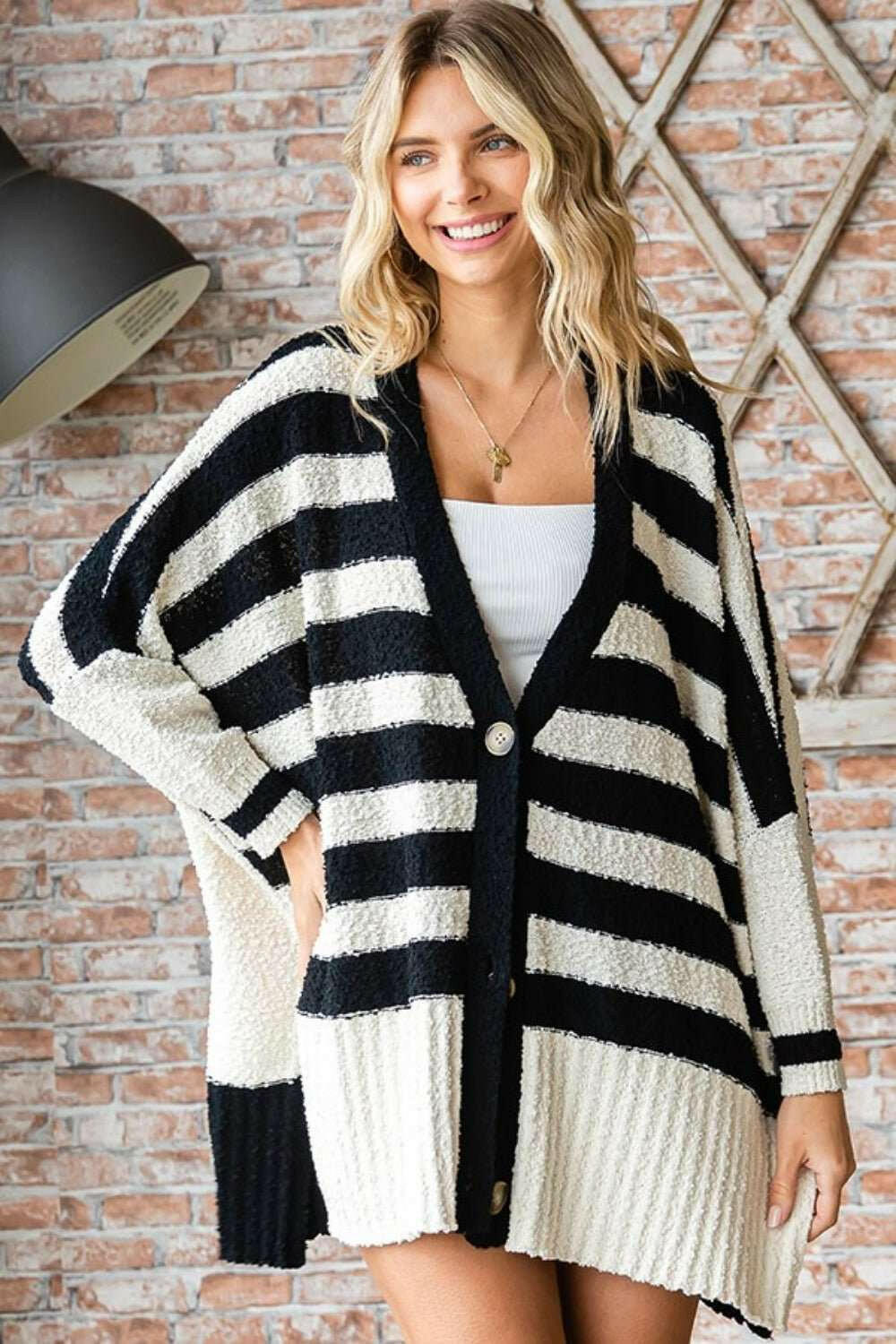 First Love Textured Striped Button Down Cardigan - The Rogue Daisy