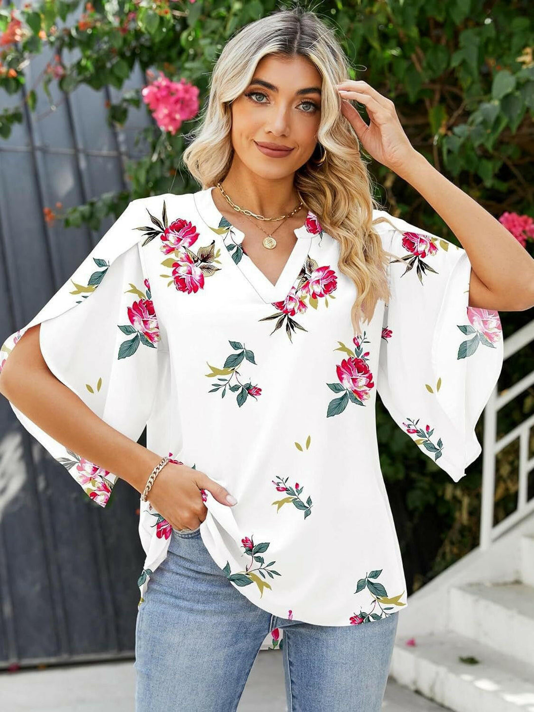 Floral Print Petal Sleeve Blouse - The Rogue Daisy