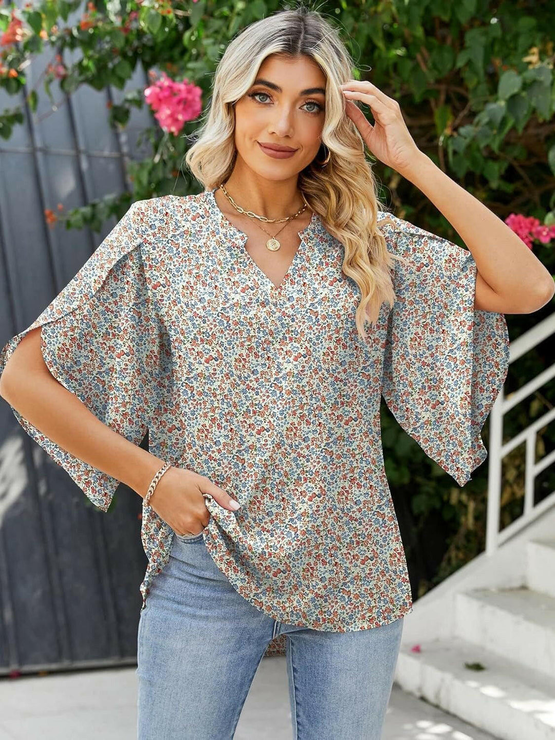 Floral Print Petal Sleeve Blouse - The Rogue Daisy