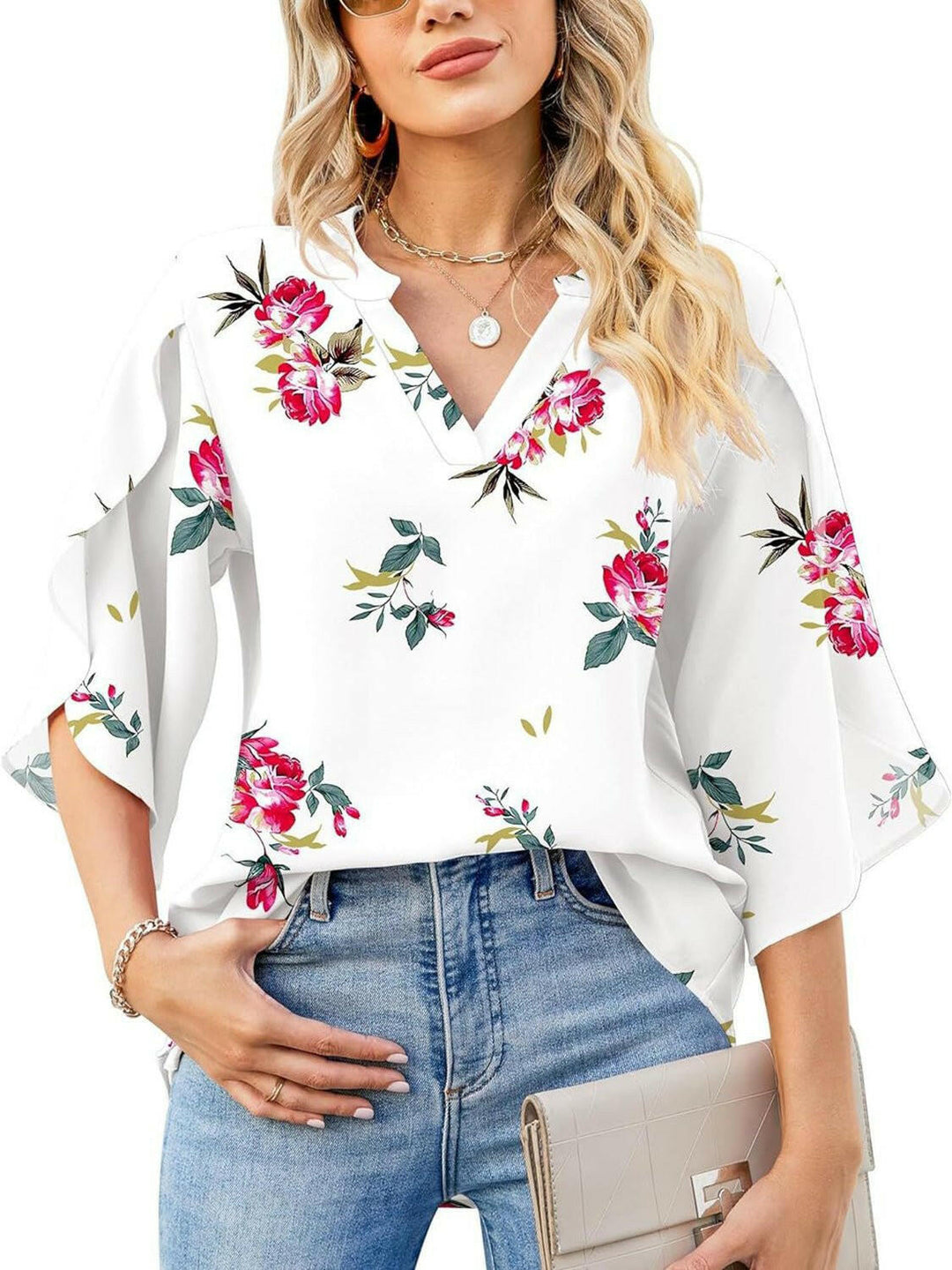 Floral Print Petal Sleeve Blouse - The Rogue Daisy