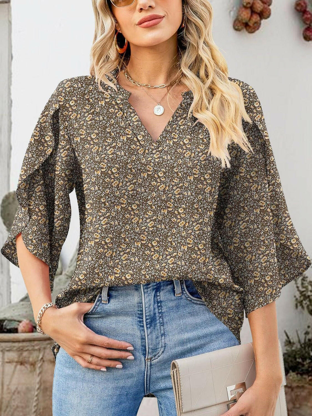 Floral Print Petal Sleeve Blouse - The Rogue Daisy