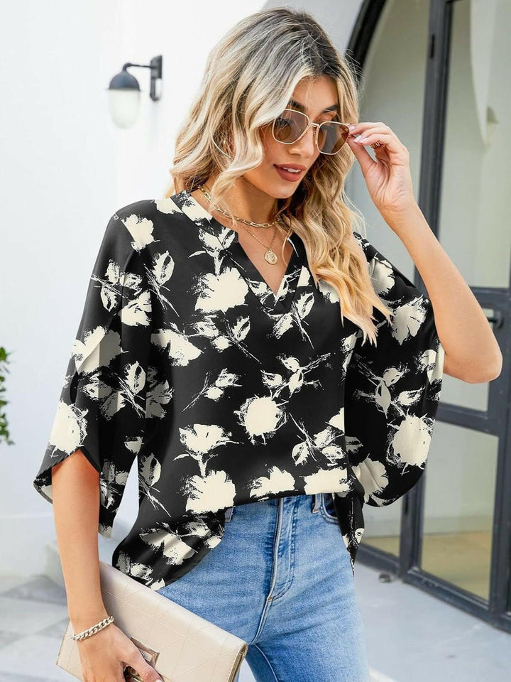 Floral Print Petal Sleeve Blouse - The Rogue Daisy