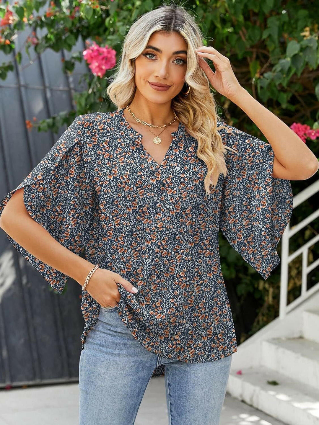 Floral Print Petal Sleeve Blouse - The Rogue Daisy