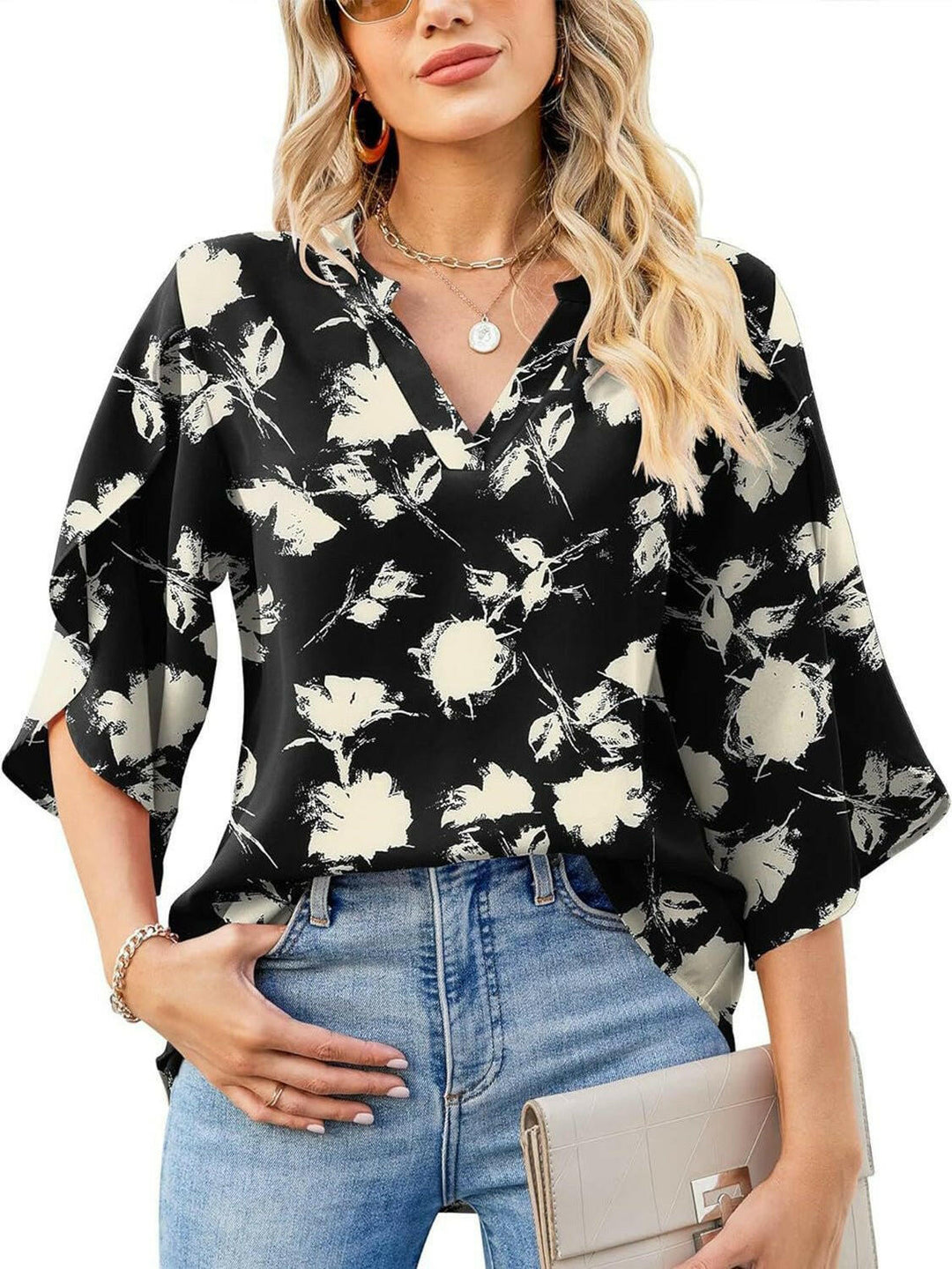 Floral Print Petal Sleeve Blouse - The Rogue Daisy