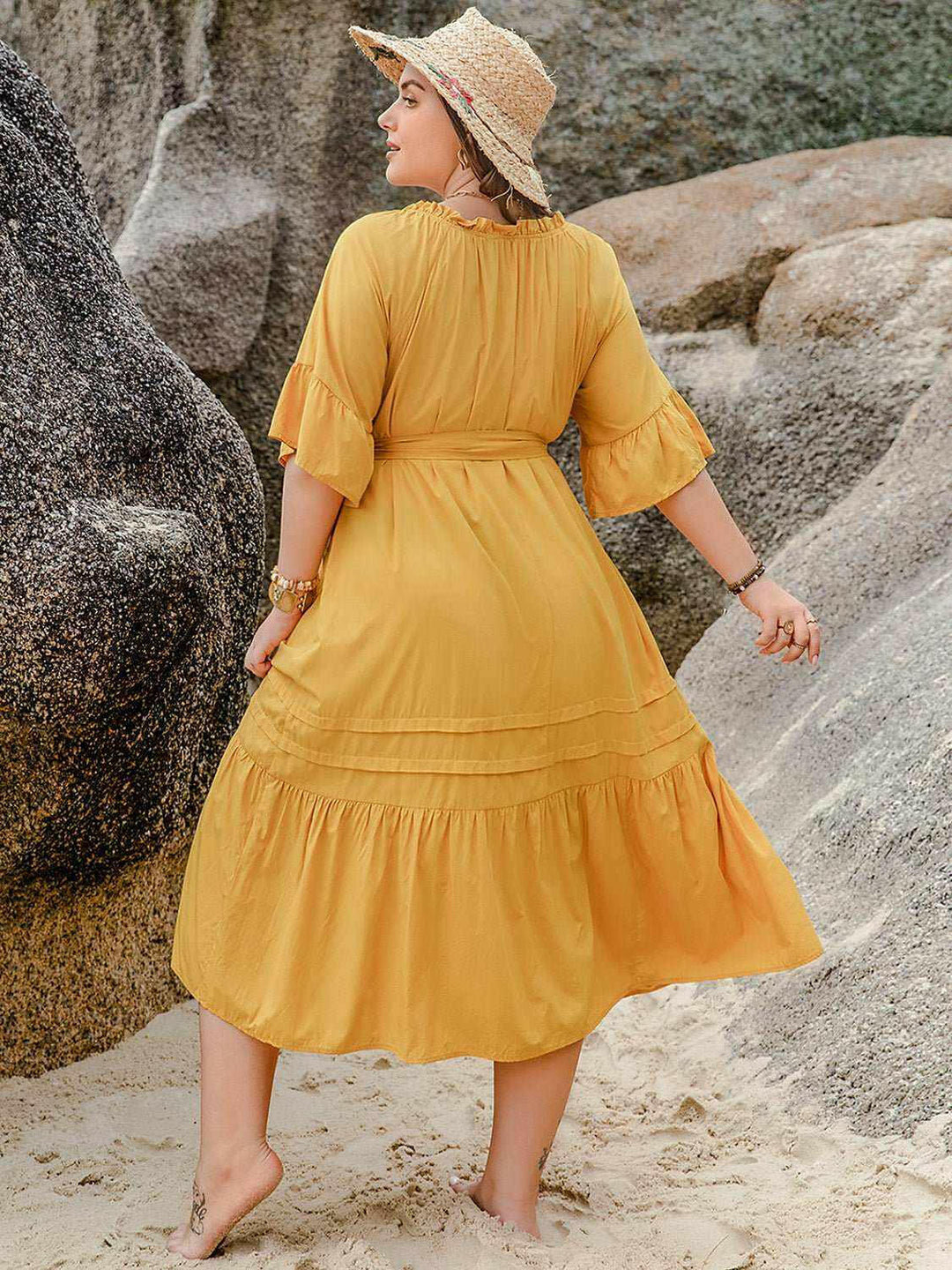 Golden Meadow Embroidered Midi Dress - Plus Size - The Rogue Daisy