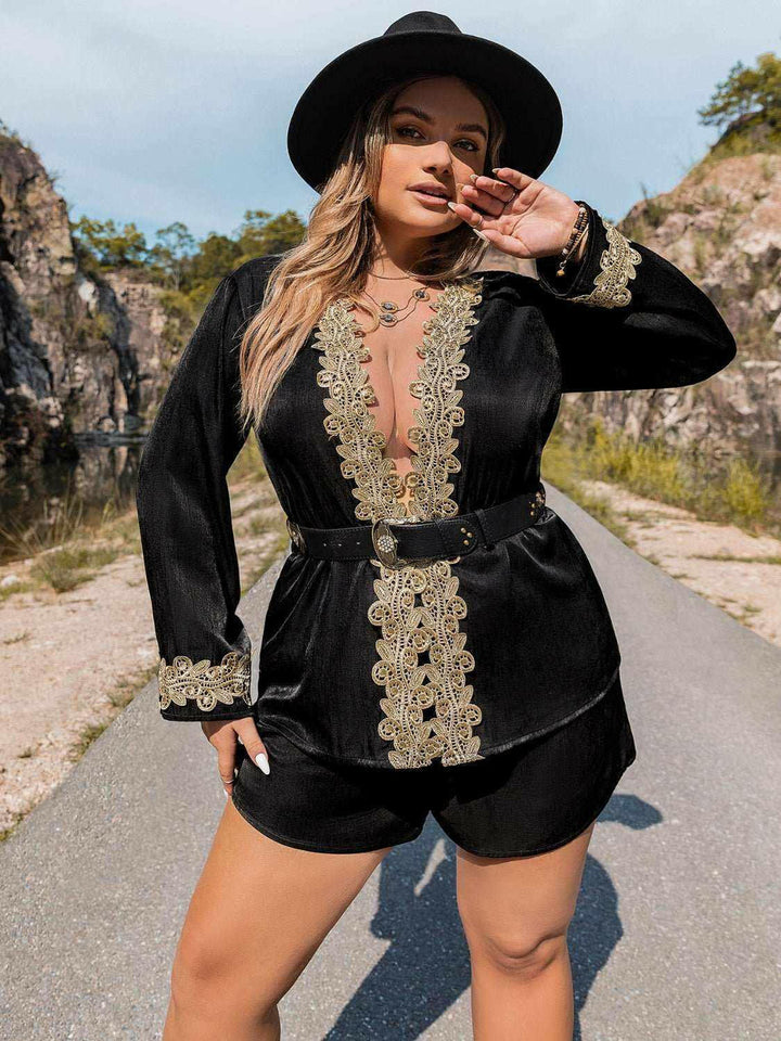 Golden Night Long Sleeve Shorts and Top Set - Plus Size - The Rogue Daisy