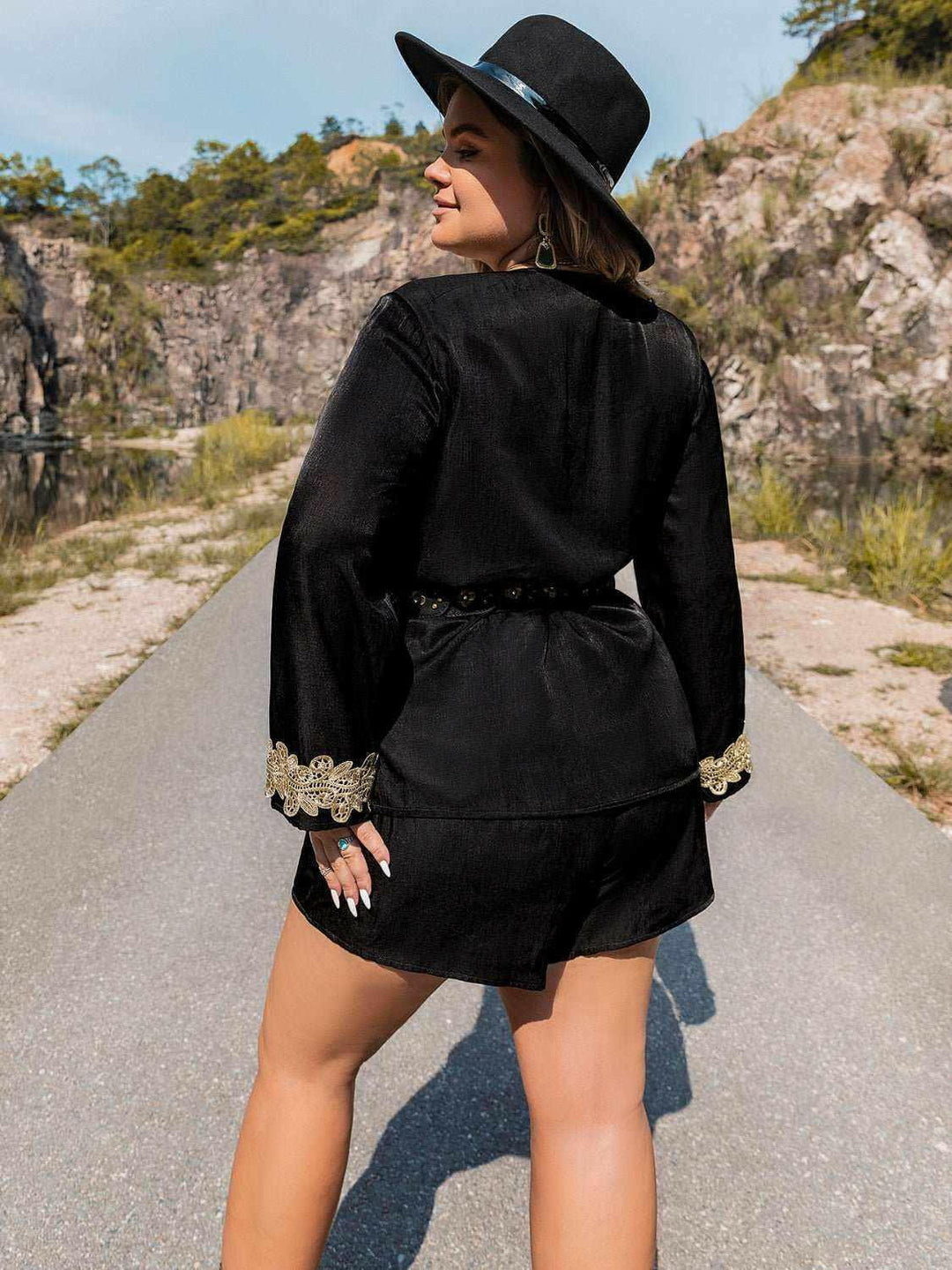 Golden Night Long Sleeve Shorts and Top Set - Plus Size - The Rogue Daisy