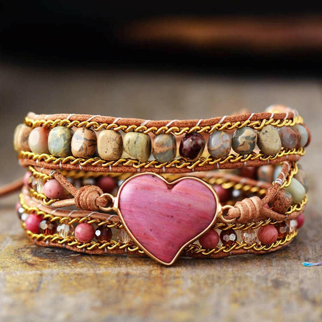 Heart Stone Beaded Wrap Bracelet - The Rogue Daisy