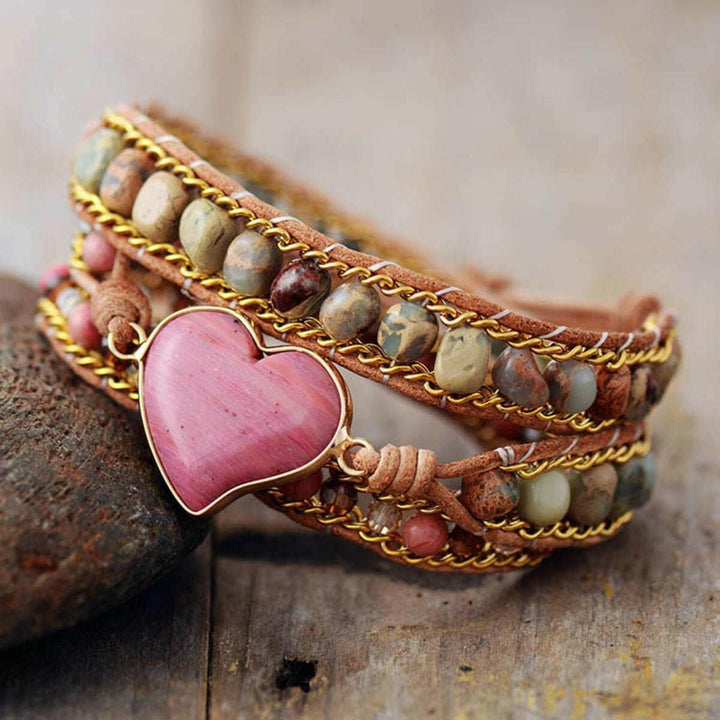 Heart Stone Beaded Wrap Bracelet - The Rogue Daisy