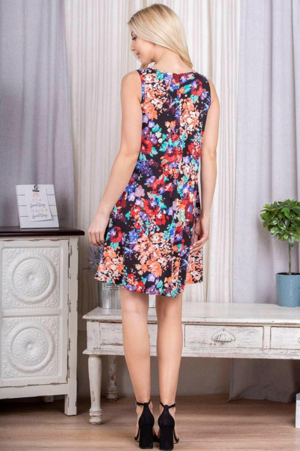 Heimish Floral V - Neck Mini Tank Dress - Full Size - The Rogue Daisy