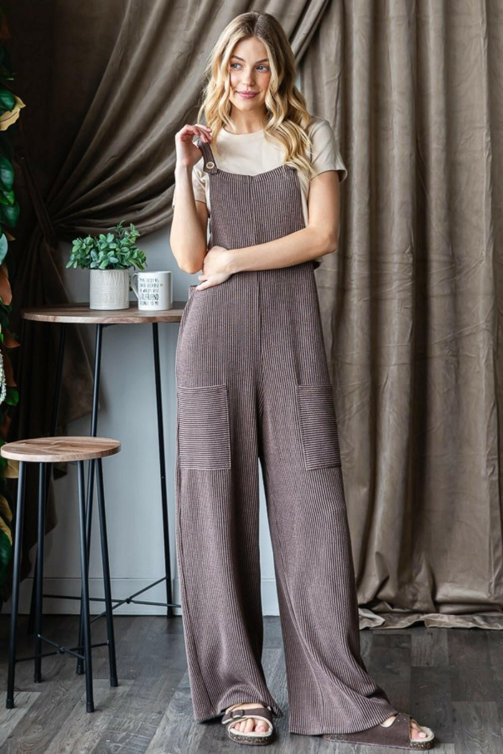 Heimish Ribbed Front Pocket Overalls - Full Size - The Rogue Daisy