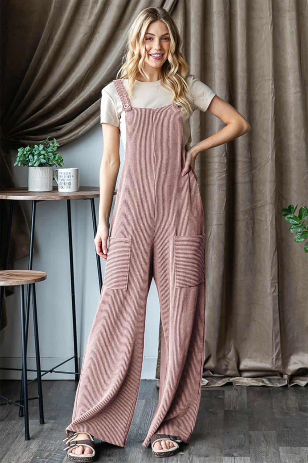 Heimish Ribbed Front Pocket Overalls - Full Size - The Rogue Daisy