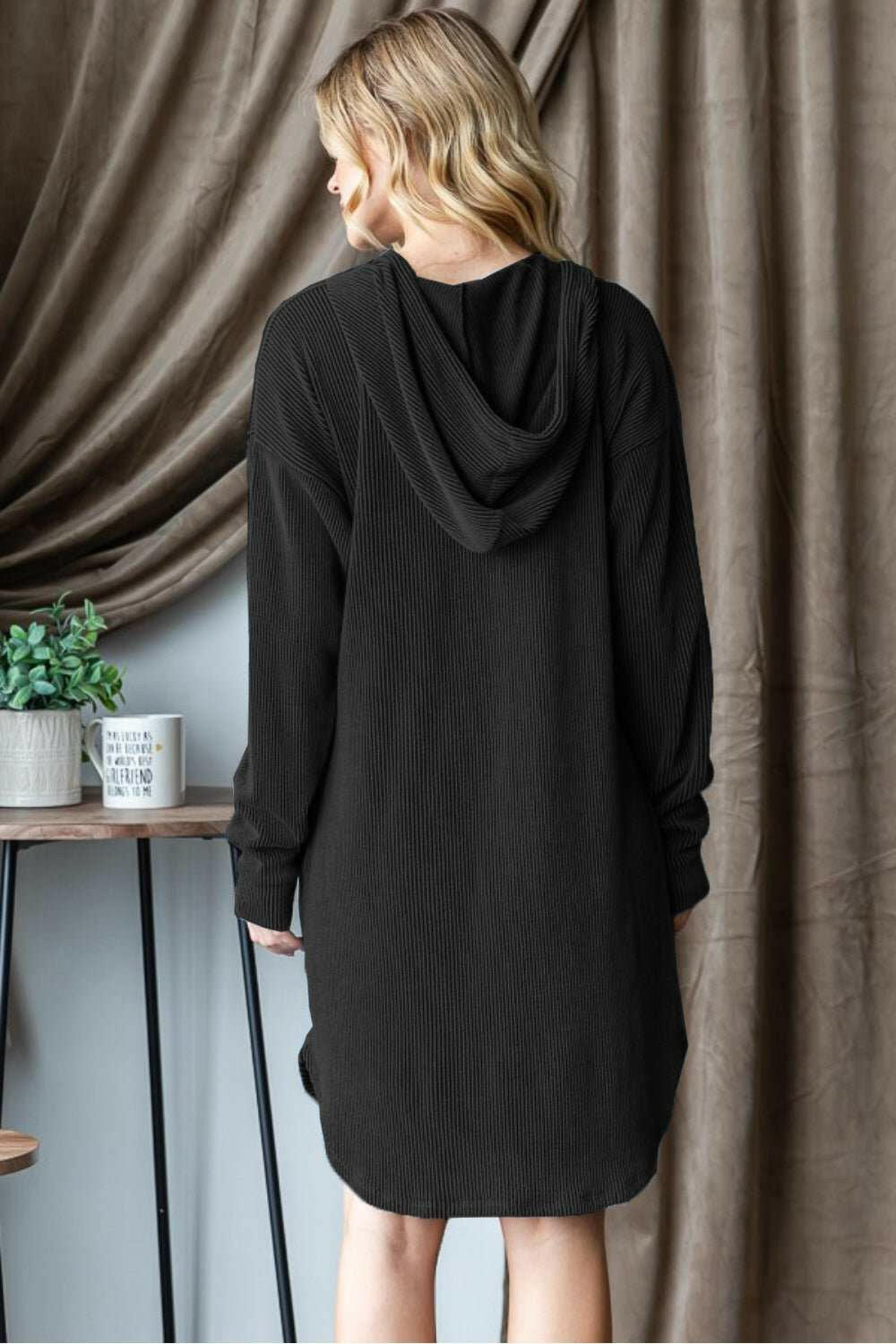 Heimish Ribbed Long Sleeve Hooded Dress - The Rogue Daisy