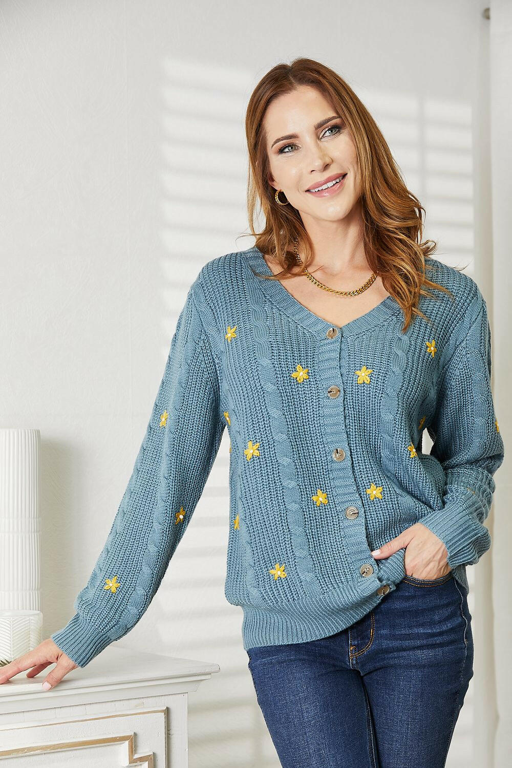 HEYSON Floral Embroidered Cable Cardigan - Full Size - The Rogue Daisy