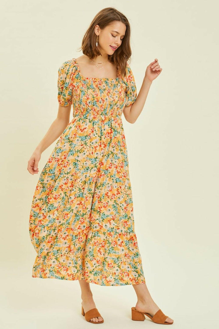 HEYSON Floral Smocked Tiered Midi Dress - Full Size - The Rogue Daisy