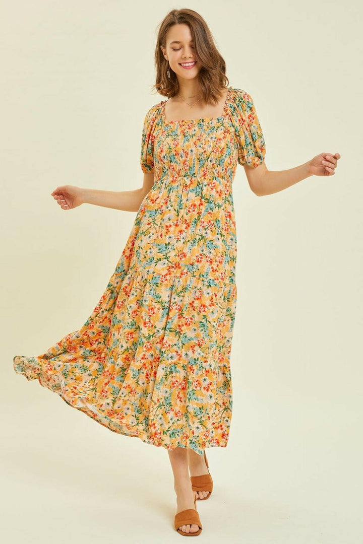 HEYSON Floral Smocked Tiered Midi Dress - Full Size - The Rogue Daisy