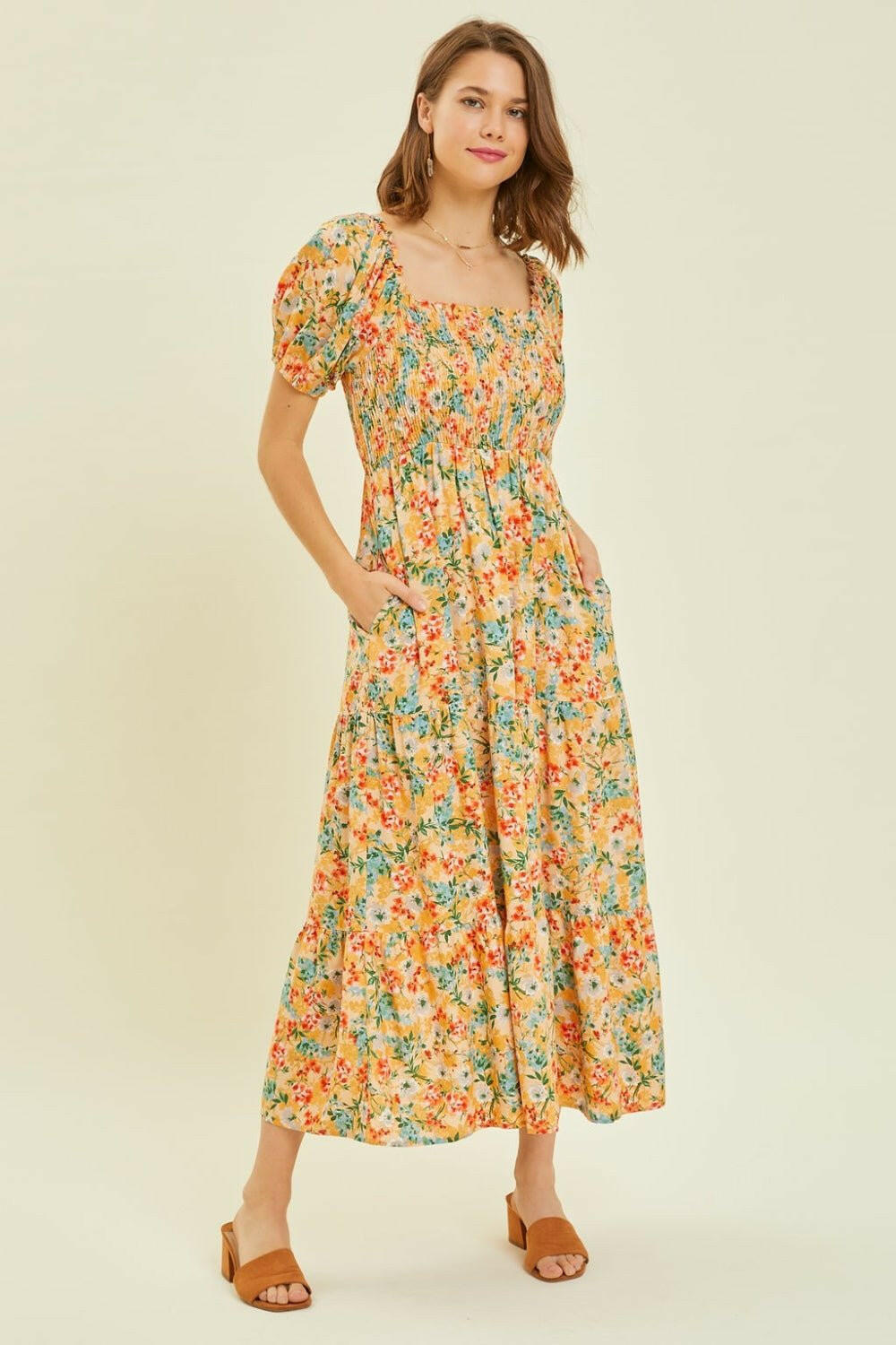 HEYSON Floral Smocked Tiered Midi Dress - Full Size - The Rogue Daisy