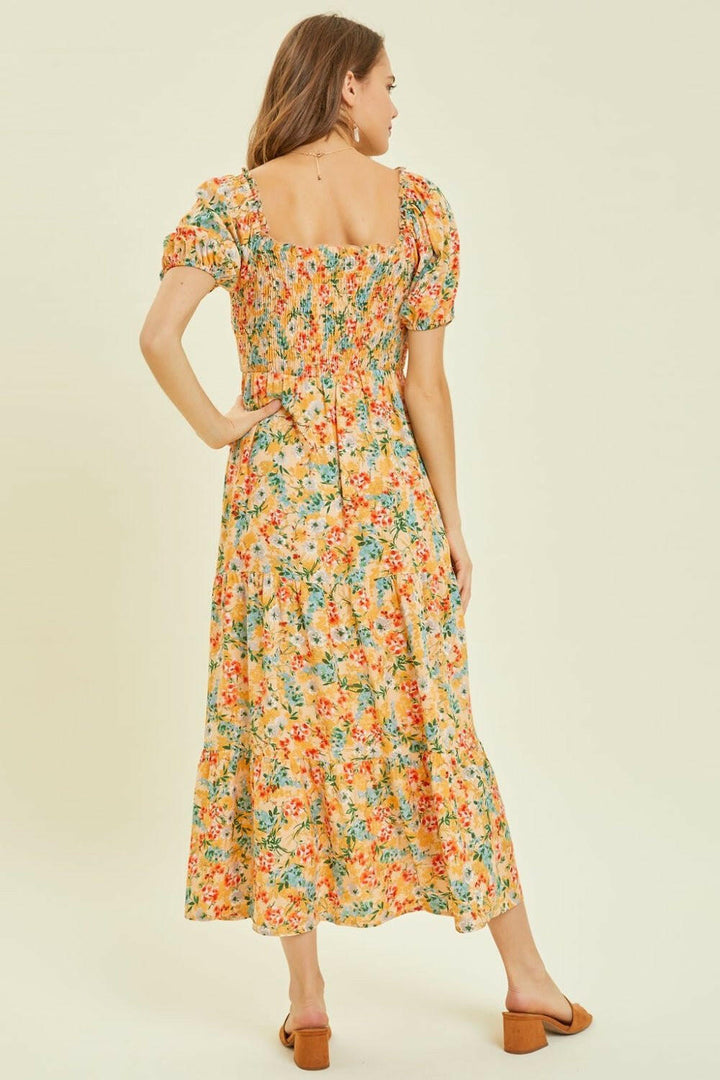 HEYSON Floral Smocked Tiered Midi Dress - Full Size - The Rogue Daisy