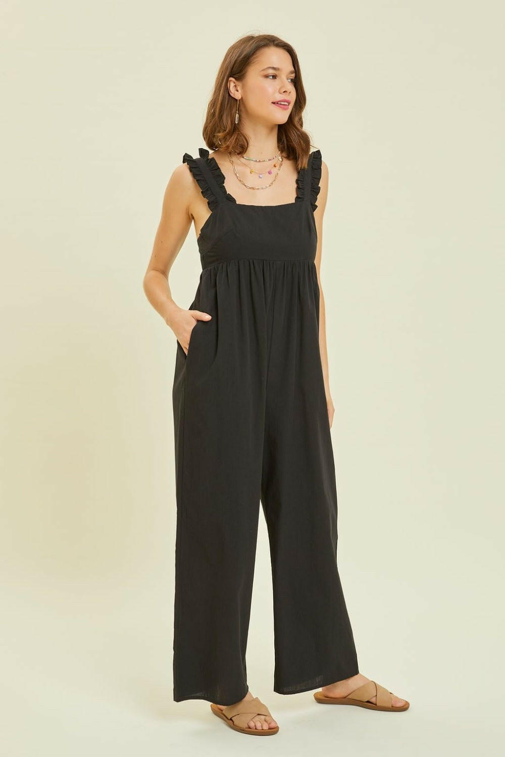 HEYSON Full Size Ruffled Strap Back Tie Wide Leg Jumpsuit - The Rogue Daisy