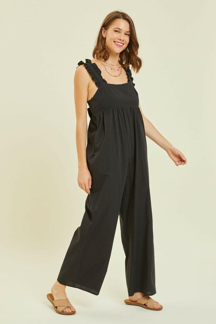 HEYSON Full Size Ruffled Strap Back Tie Wide Leg Jumpsuit - The Rogue Daisy