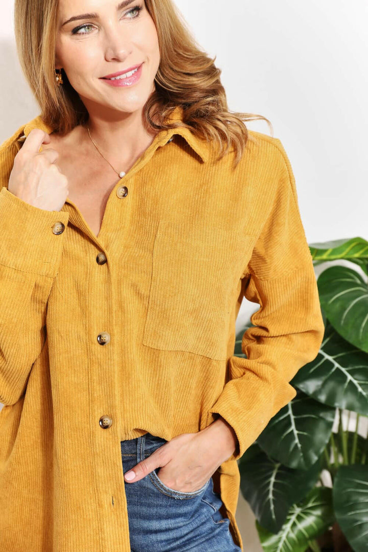 HEYSON Oversized Corduroy Button - Down Tunic Shirt - Full Size - The Rogue Daisy