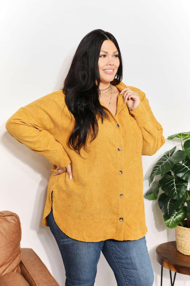 HEYSON Oversized Corduroy Button - Down Tunic Shirt - Full Size - The Rogue Daisy